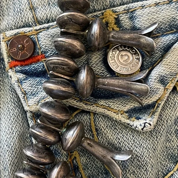 vintage Navajo Sterling Silver Naja squash, blossom Turquoise  Necklace Massive - Picture 15 of 17